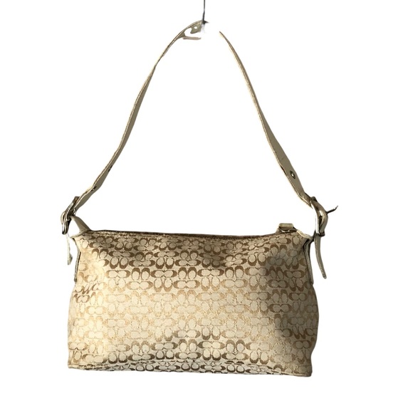 PURSE - Women's Vintage 90's/Y2K Coach Signature Canvas Bag In Beige/Gold/White - Picture 2 of 16